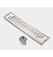 PR-156 Wave Shower Channel Drain Stainless Steel Bathroom Linear Wet Room Commercial Heavy-Duty Grate Tray Water Drainage Spa Hotel Industrial Anti-Slip Rustproof Easy Clean Professional Grade Durable Wavy Pattern Decorative Secure